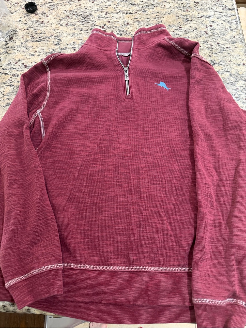 Tommy Bahama Maroon Half-Zip Pullover with Light Blue Fish